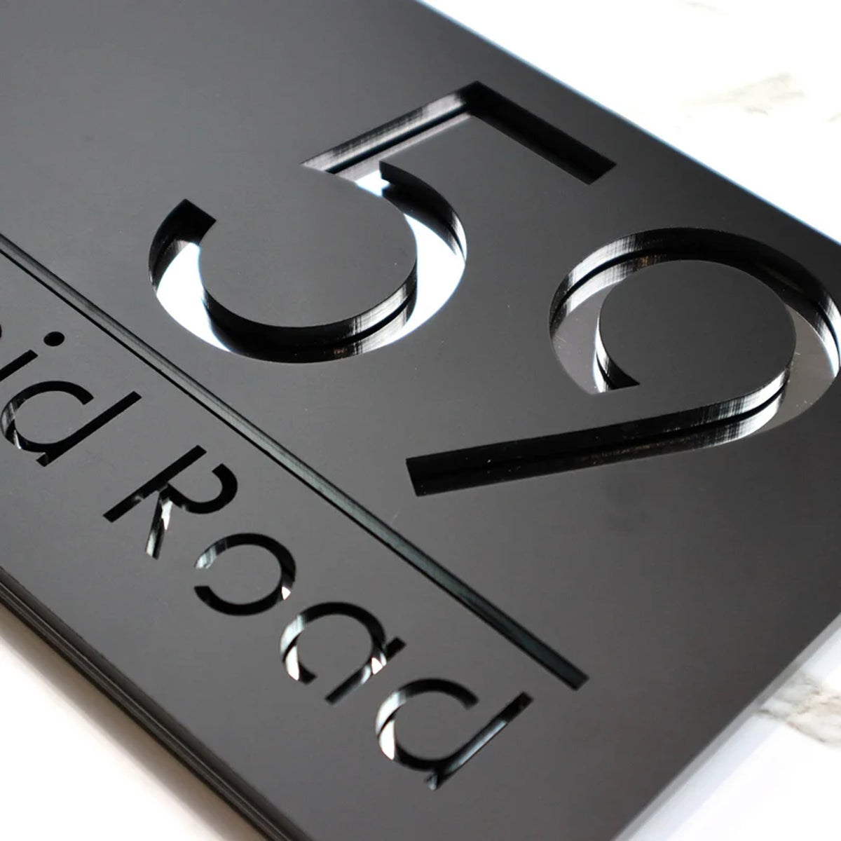 Laser Cut Matt Gray Plaque & Silver Mirror Floating House Sign Door Number Plaques