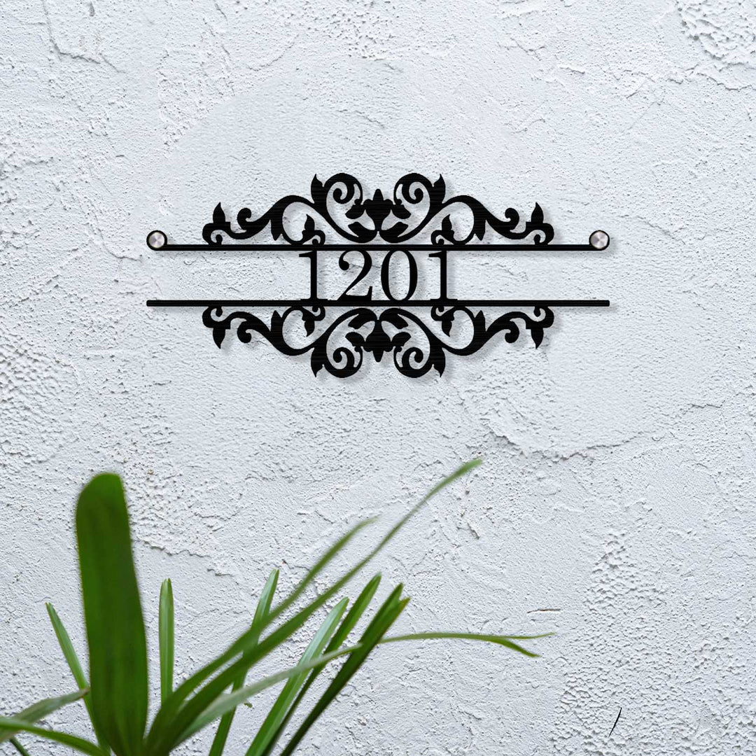 Personalized Ornate Weatherproof Metal Name Plate with House Number FOR VILLA
