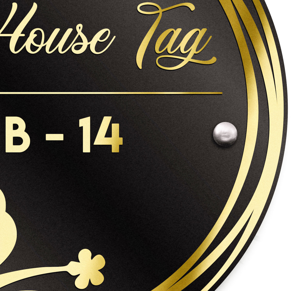 Luxury Mat Black Acrylic Designer Name Plates with Mirror Gold Floral Rings for Home Entrance Outdoor Waterproof Body