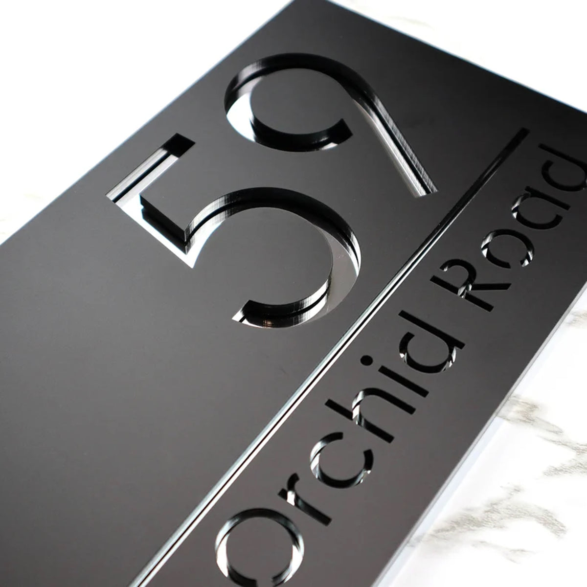Laser Cut Matt Gray Plaque & Silver Mirror Floating House Sign Door Number Plaques