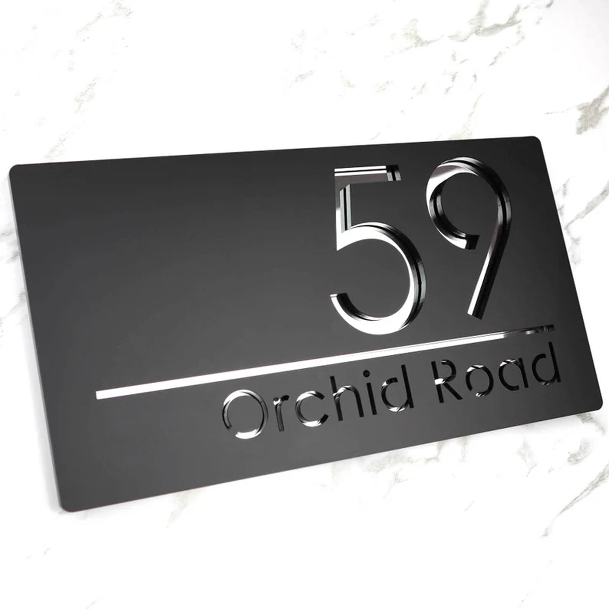 Laser Cut Matt Gray Plaque & Silver Mirror Floating House Sign Door Number Plaques