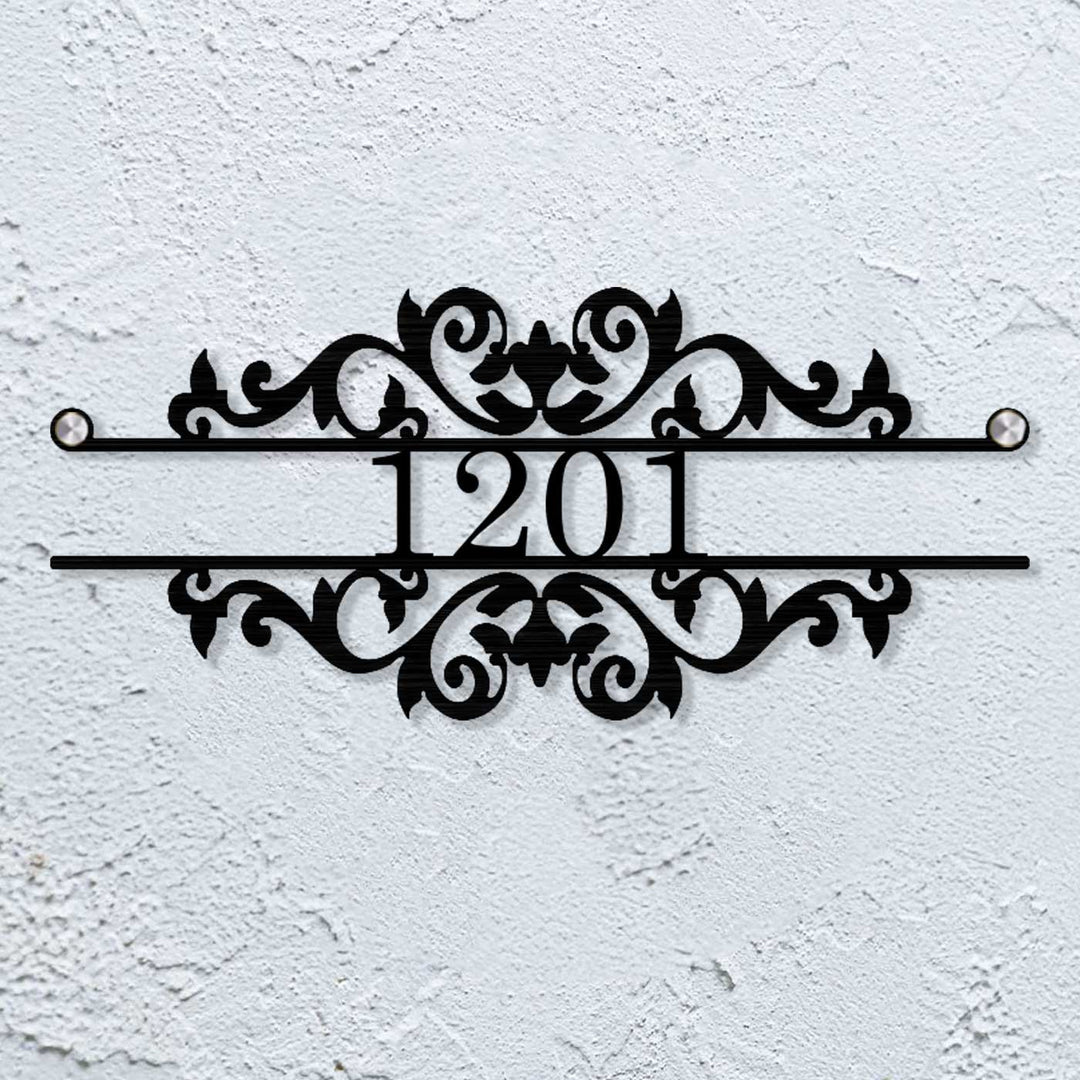 Personalized Ornate Weatherproof Metal Name Plate with House Number FOR VILLA