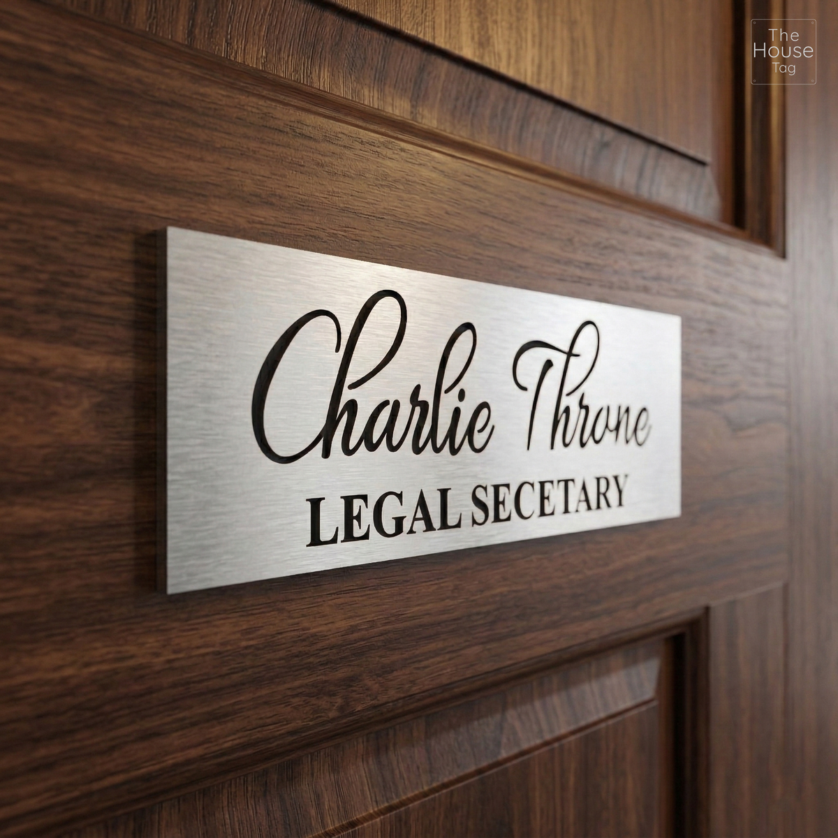Self Adhesive Acrylic Name Plate for Home | Black and Brush Silver Acrylic Engraving Personalized Door Name Plate