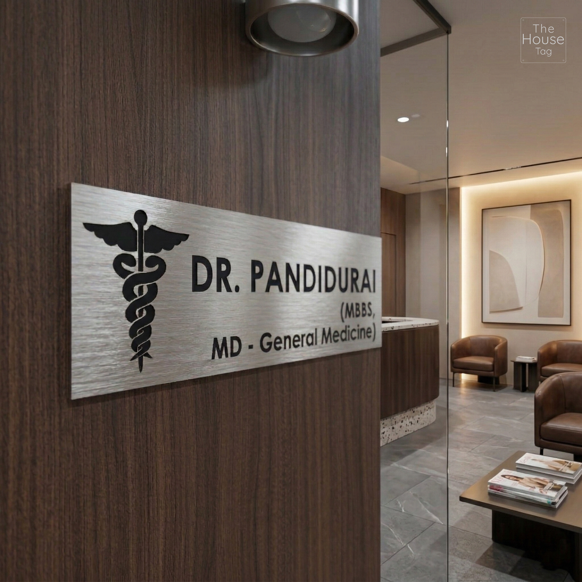 Self Adhesive Acrylic Name Plate for Home | Black and Brush Silver Acrylic Engraving Personalized Door Name Plate