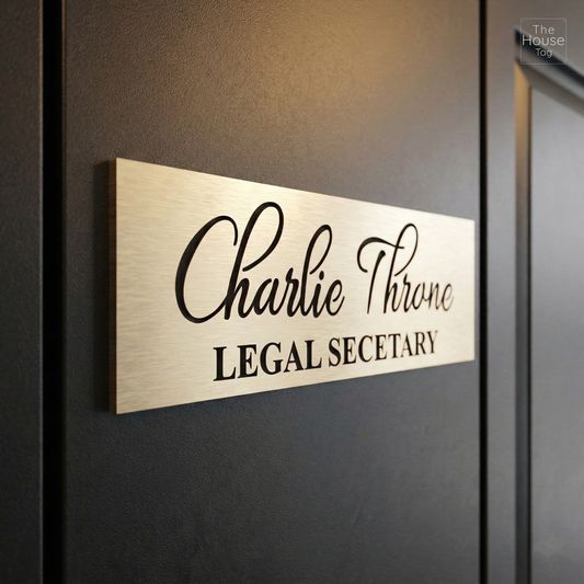 Self Adhesive Acrylic Name Plate for Home | Black and Brush Silver Acrylic Engraving Personalized Door Name Plate