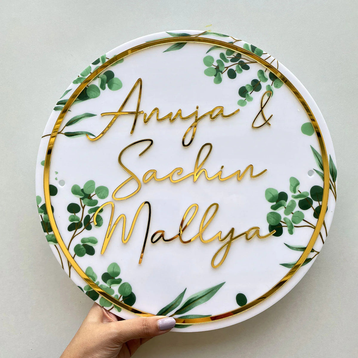 White Floral Round UV printed acrylic plate D2