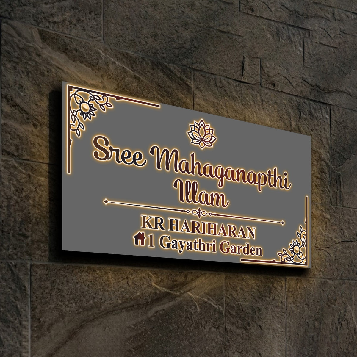 Laser Cut Matt Dark Gray Anthracite & Gloss Golden Personalised Floating House Sign Plaque