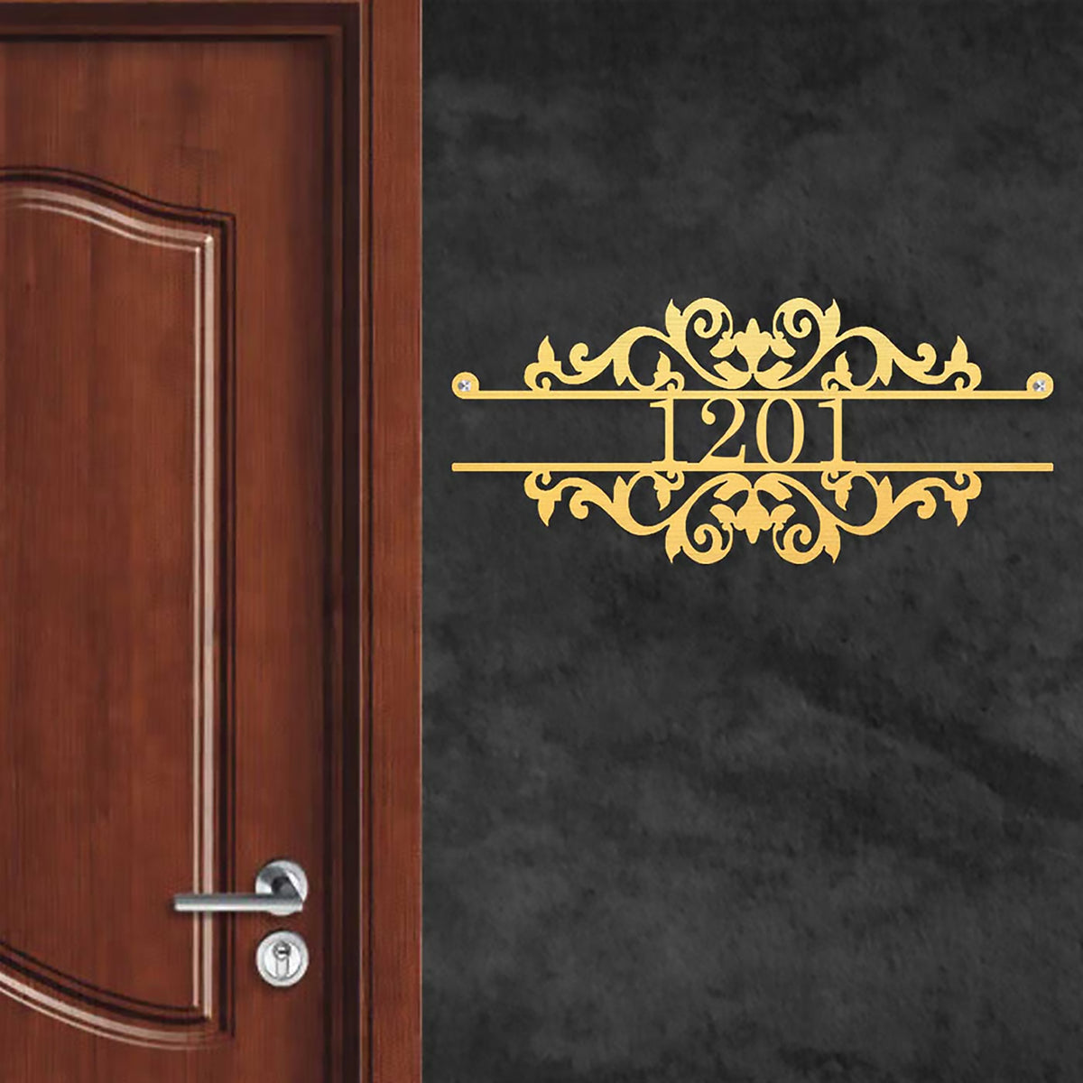 Personalized Ornate Weatherproof Metal Name Plate with House Number FOR VILLA