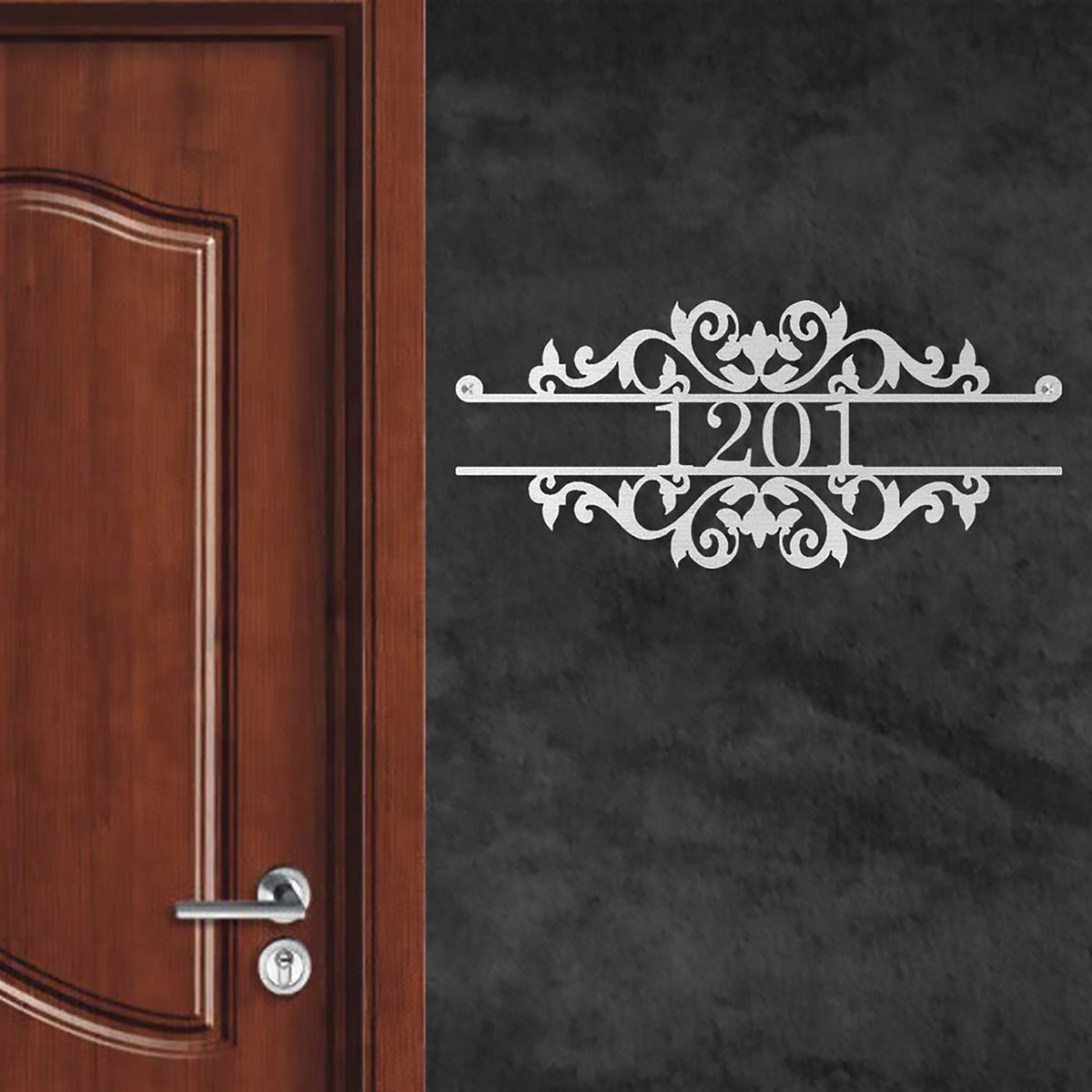 Personalized Ornate Weatherproof Metal Name Plate with House Number FOR VILLA