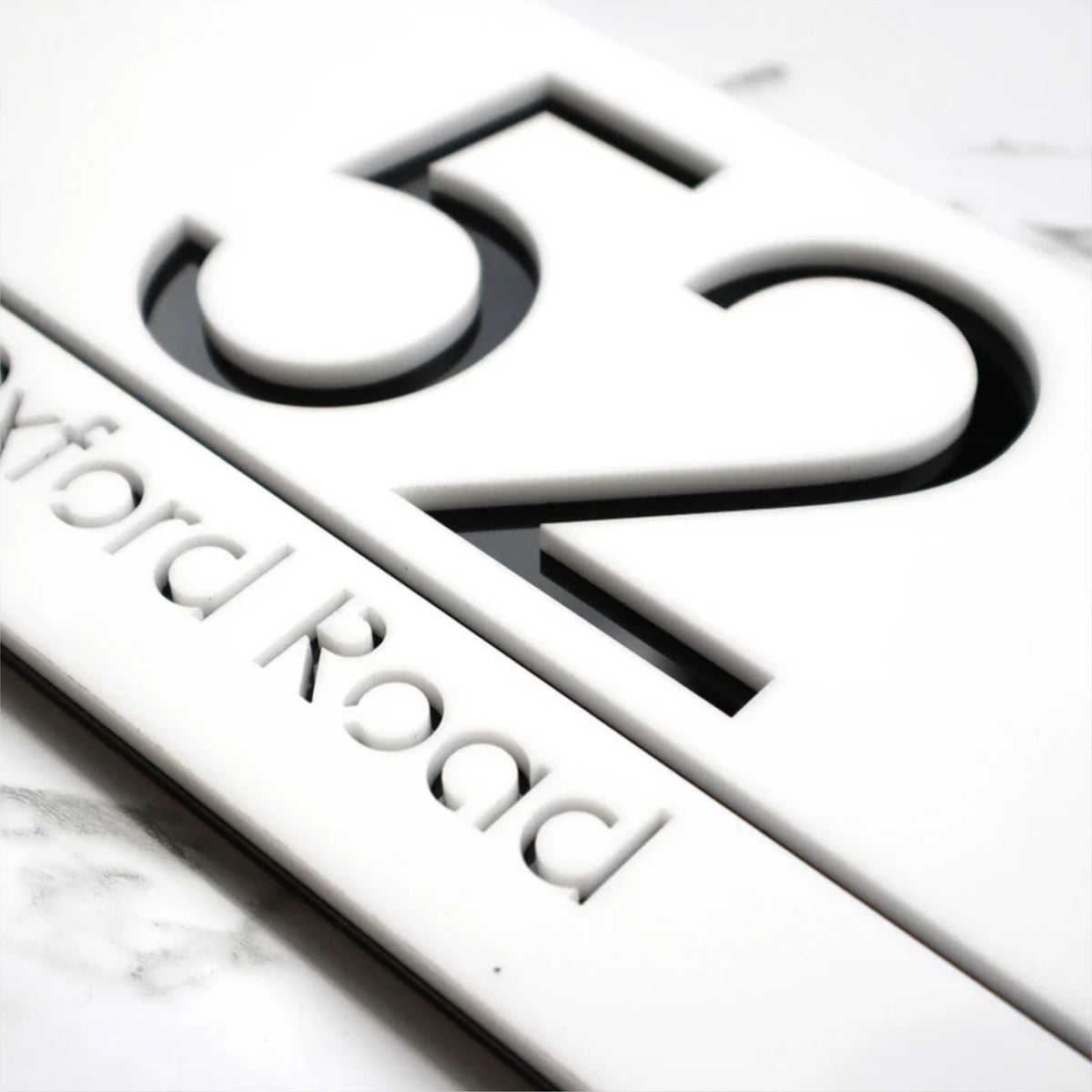 Modern House Number Sign, Contemporary Street Name Plaque, white and black laser engraved