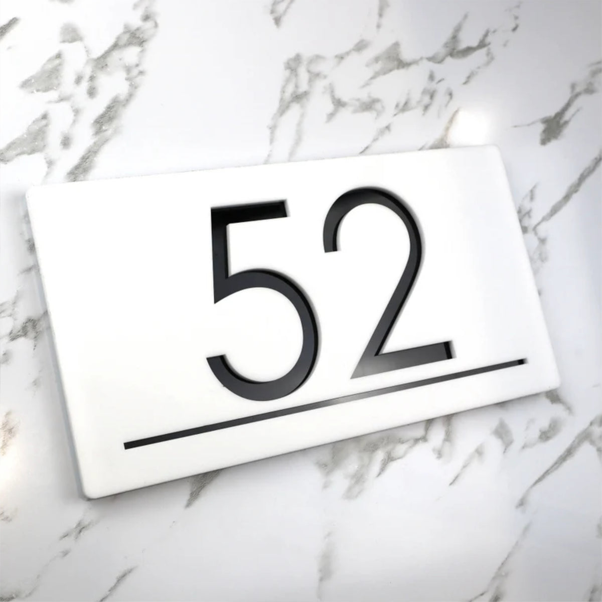 Modern House Number Sign, Contemporary Street Name Plaque, white and black laser engraved